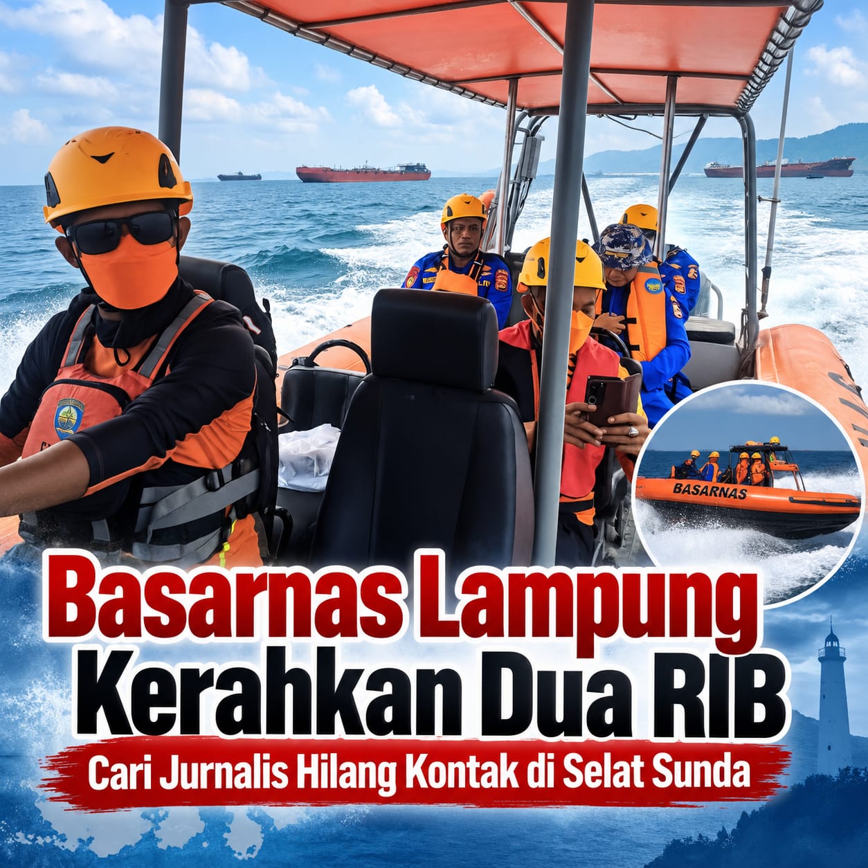 Basarnas Lampung Kerahkan Dua RIB Cari Jurnalis Hilang Kontak di Selat Sunda